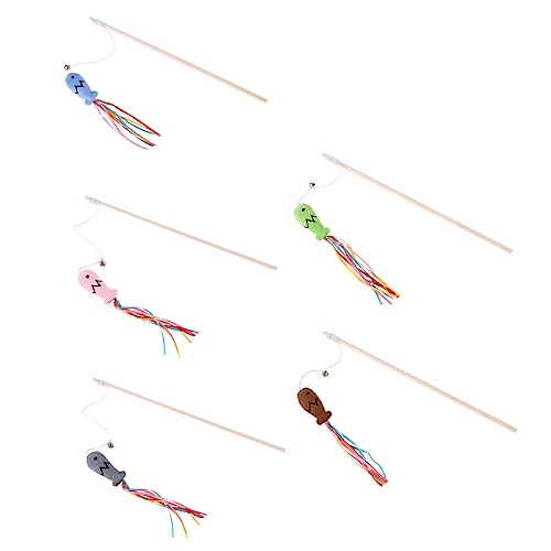 minkissy 5St Ribbon Fish Cat Teaser-Stick Katzenspielzeug für drinnen Heimtierbedarf Spielzeuge Katzenspielzeug für den Innenbereich Katzenminze-Spielzeug Haustier Angelrute Angeln Schleife von minkissy