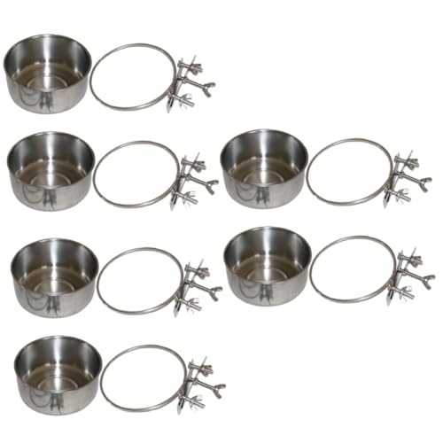 minkissy 6 Pcs feeder hanging pet cups bird cage mount bowl parrot feeding cups clamp holder coop cup parrot food holder stainless steel dishes coop food water bowls alloy rabbit birdcage von minkissy