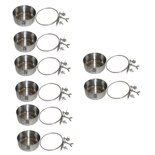 minkissy 8 Pcs feeder clamp holder coop cup parrot feeding cups water bowl for sittich stainless steel bird dish hanging pet cups bird cage mount bowl birdcage food cups Metal alloy rabbit von minkissy