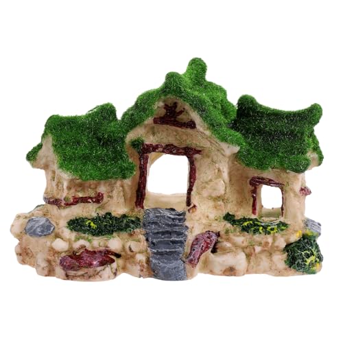 minkissy Beflockung Cottage Garnelen Zucht Versteck Höhle Fisch Unterschlupf Aquarium Dekoration Ornamente Aquarium Versteck Dekoration Haus Figur Fisch Tank Lebensraum künstliches Bonsai Harz von minkissy