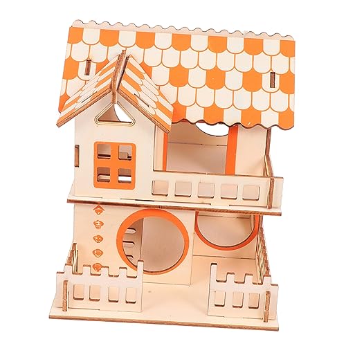 minkissy Hamster Villa Rennmaus Spielzeug Hamsterbett Hamster Zubehör Hamster Versteck Hamsterkäfige Lebensraum Holz Hamsterhütte Hamster Schlaftier Puzzles Hamster Holz Versteck Haus Haustier von minkissy