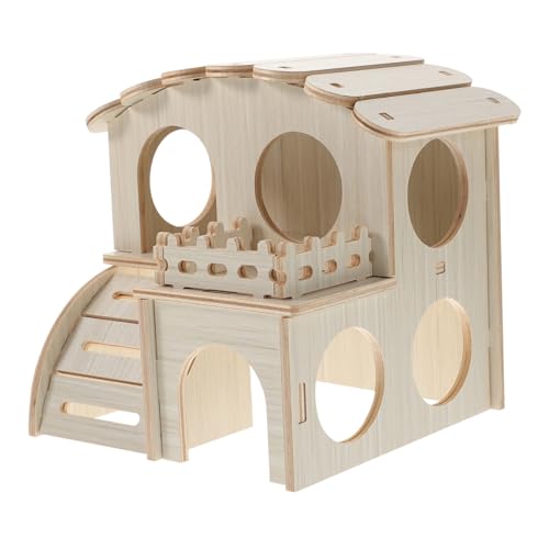 minkissy Hamsterhaus Haustierzubehör Tierhütten Tierversteck Hamsternest Spielset aus Holz Spielzeug Haustierhaus aus Holz Kleintierkäfig hölzern Haustierbett die Schaukel Holzverbundplatte von minkissy