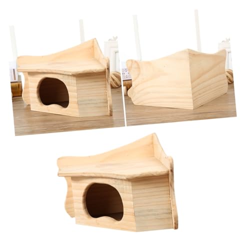 minkissy Hamsterkäfig Einstreu für Hamster Chinchilla-Spielzeug Hamsterhütte aus Holz Holzhaus für Hamster Hamsterhaus aus Holz Eichhörnchenhaus hölzern Eichhörnchen Protokoll von minkissy