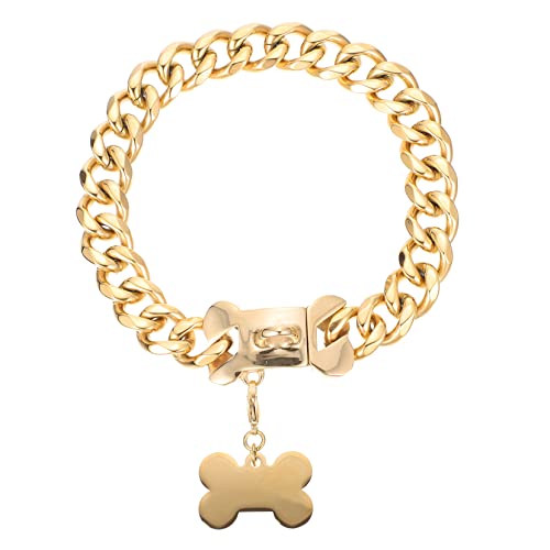 minkissy Halsband Hundehalskette Haustier Dekoration 19mm Gold Metallclip für Bequeme Zoll/31cm von minkissy