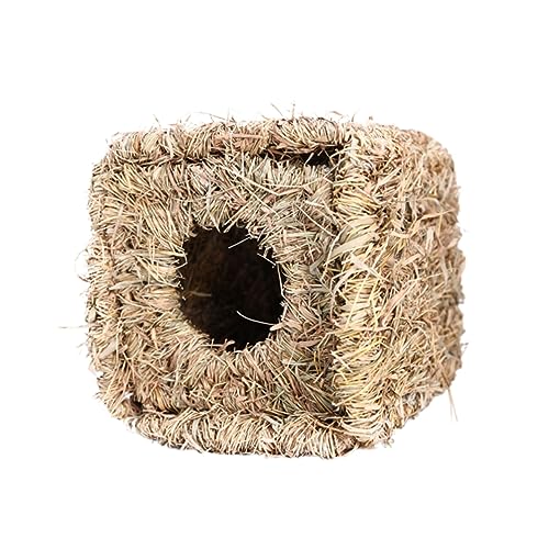 minkissy Kaukäfig Faltnest Holz Bambus Haustierbett Reetgedecktes Häuschen Kaninchennest Hasenkäfige Hamster Stroh Spielzeug Igel Stroh Nest Box Meerschweinchen Gras Nest Kleine Haustier Kaninchen von minkissy