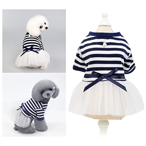 minkissy Hemdkleid Spitze Blumenmädchenkleid Hemdblusenkleider gestreiftes Kleid Mädchenkleider Pullover Kleider gesmoktes Kleid Haustierhemden Welpenrock Hund Tuch Temperament Pyjama von minkissy