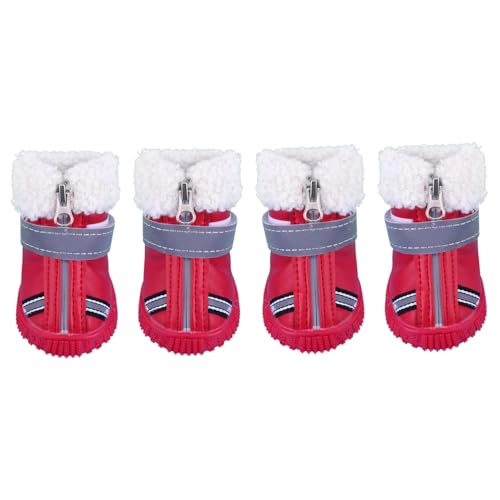 minkissy Socken 4 Stück Herbst Winter Hundeschuhe Strumpf Stuffer Geschenke Hundeschuhe für Schnee Haustier Hundepfotenschutz Chihuahua-Schuhe Herbst und Winter Welpenschuhe rot von minkissy