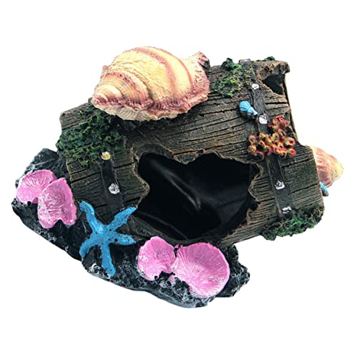 minkissy Süßwasser Ornament Garten Teich Ornamente Holz Stamm Log Betta Höhle Versteck Wasserhöhlen Verstecken Hütte Betta Fisch Ornament Miniture Dekoration Aquarium Reptilien Box Shell von minkissy