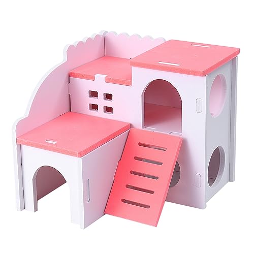 minkissy Zweischichtiges Hamsterhaus Hamster Labyrinth klein Hamsterversteck Hütte Hamsterversteck aus Holz Hamstervilla Haustierhaus Hamsterhäuschen aus Holz hölzern Spielzeug Bambus von minkissy