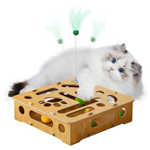 Cat Puzzle Box, Wooden Puzzle Box Cat Toy, Cat Exercise Toy With Feather, Indoor Sports Entertainment Toys, Hunting Cat Toys For Indoor Cats, Interactive Spring Cat Teaser, Puzzle Box Toy For Cats von mivceklw