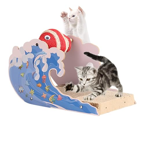 Cat Scratching Pad, Interactive Scratcher Board, Claw Grinding with Rolling Ball, Durabless Design Dolphin Shape for Play and Relaxation, 30x19x19cm Multicolor von mivceklw