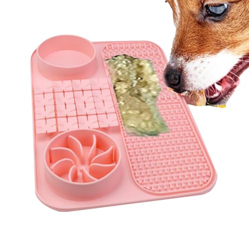 Dog Licking Mat, Slow Feeder Bowl, Interactive Pet Feeding Mat, Suction Cup Design, Promotes Healthy Eating Stress-Relief for Dogs and Cats 38.4x25x3.9cm Pink Gray von mivceklw