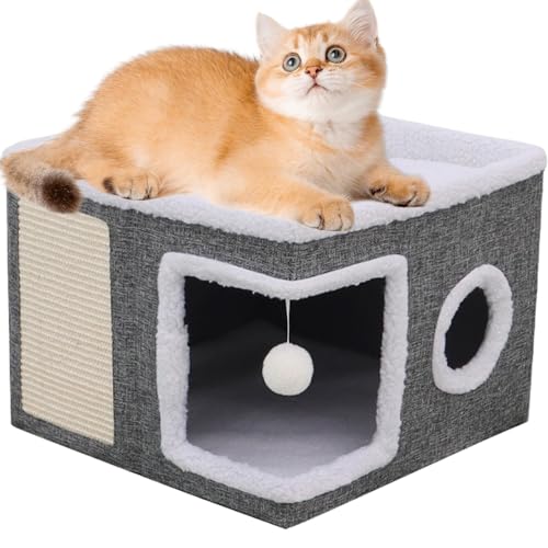 Katzenhäuser für den Innenbereich, halbgeschlossenes Katzenbett, Katzenhäuser und Eigentumswohnungen, Thermalkatzen mit gemütlichem Thermalkeller Design für drinnen und draußen (1 Set) von mivceklw