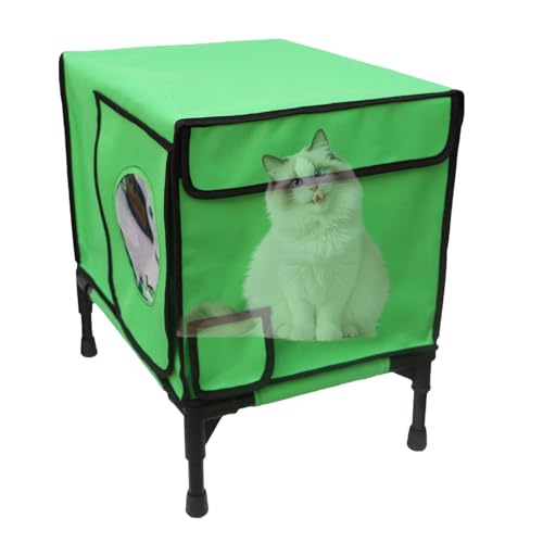 Outdoor Cat Shelter, Winter Feral Cat House, Elevated Insulated Pet Shelter, Weatherproof Metal Structure, Garden Balcony Porch Use, Perfect for Cats, Strays, Green von mivceklw