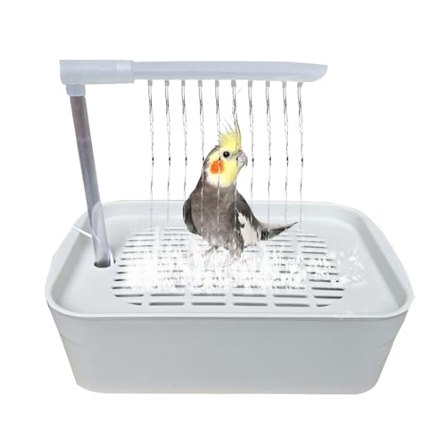 Parrot Bath Tub, Automatic Bird Shower, USB Powered Cockatiel Bath, Rotating Water Flows, Pet Cage Bathing Toy, Fun Cleaning for Birds, 33x22x26cm White Gray von mivceklw