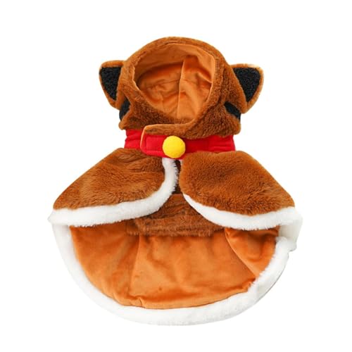 Thickened Dog Cloak for Small Dogs, Hooded Cold Weather Dog Apparel, Cozy Pet Cosplay Costumes, Cute Comfortable Winter Pet Kostüm 16,54 x 18,9 Zoll für Haustiere (Braun) von mivceklw