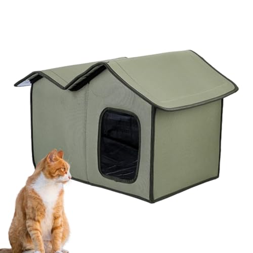 Wasserdichtes Feral Cat House, Outdoor Large Cat Shelter, Portable Insulated Pet House, Washable Weatherproof Cat Hut 12.99x19.69x14.96 Inches for Cats and Dogs (Army Green) von mivceklw