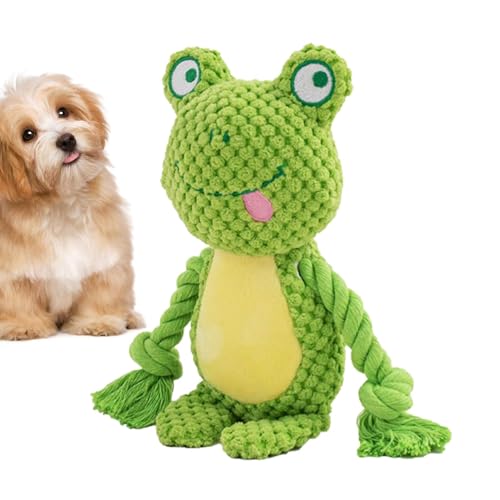 mivceklw Dog Squeaky Toy, Interactive Rope Chew Plush Doll, Pet Play Toys with Fox Elephant Frog Design, Soft Safe Plush Fabric, Built-in Squeaker, for Dog Chewers, Indoor, Outdoor, 24cm von mivceklw