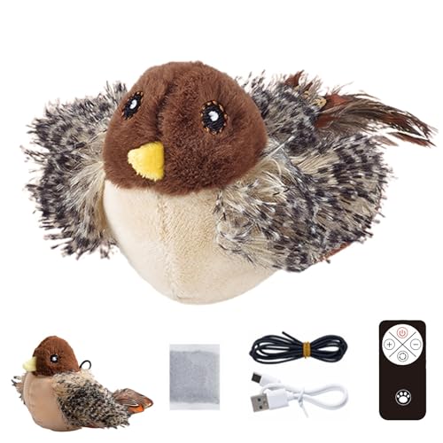 mivceklw USB Rechargeable Cat Toy, Feathered Bird Cat Toy, Indoor Plush Chirping Bird Cat Toys, Interactive Flapping Cats Toy Bird with Remote Control for Cats, Kitten (1 Set) von mivceklw