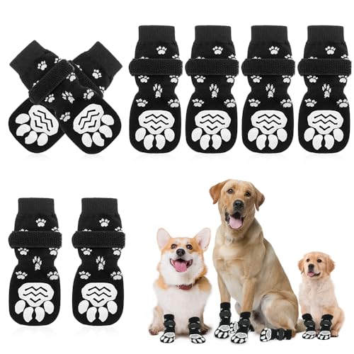 mizikuu 4 Paar Anti-Rutsch Socken für Hunde, Hundesocken für Hartholzböden Einstellbare Anti Slip Paw Protectoren Hundesocken für Hunde im Innenbereich im Freien (M) von mizikuu