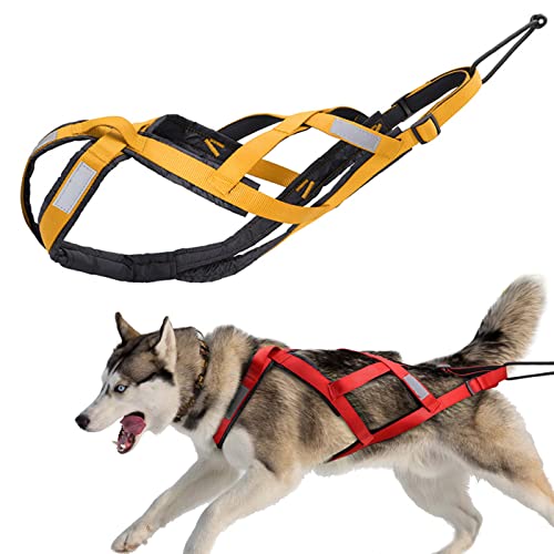 mmagicc Wasserdichtes Hundeschlittengeschirr, Reflektierend Hundeschlitten-Skijöring-Geschirr Große Große Hunde Weste Zum Ziehen Von Gewichten Für Das Training Von Haust(Size:1XL,Color:Gelb) von mmagicc