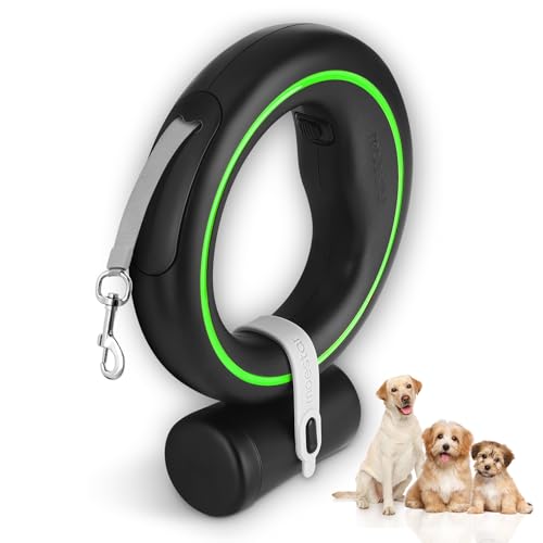 moestar Hundeleine Ausziehbar mit Kotbeutel Rollleine Kleine Hunde Leicht Hands Free Einziehbare Hundeleine 3m für Mittlere Kleine Hunde(Schwarz/Grün) von moestar