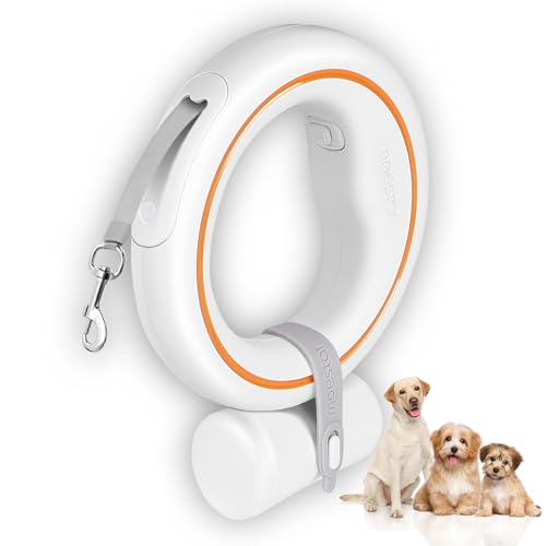 moestar Einziehbare Hundeleine Hände Frei Hundeleine Ausziehbar 360° Tangle Free Rollleine mit Hundekotbeutel-Halter 3m/10ft für Mittlere Kleine Hunde(Orange) von moestar