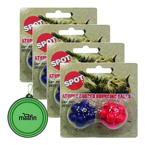 Set aus tragbarem, faltbarem Silikon-Futternapf, 13-fach und ethischer Atom-Hüpfball, Katzenspielzeug, 2-teilig (Farben können variieren), 4 Stück von moofin