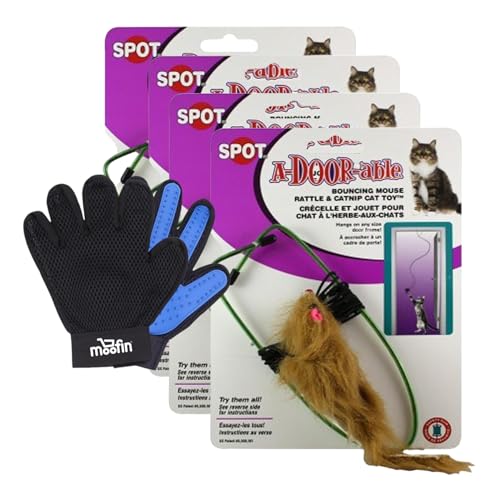 Set mit Tierhaar-Reinigungshandschuhen – 58 x 40 cm und ethisches A-Door-Fähiges Katzenspielzeug, verschiedene Farben, 4 Stück von moofin