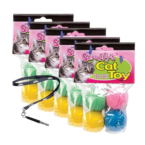 Set mit tragbaren, faltbaren Silikon-Futternäpfen – 13 x und Boss Pet 04467 Scruff's Colorful Kitty federnde Schaumstoff-Hüpfbälle (4 Stück), 5 Stück von moofin