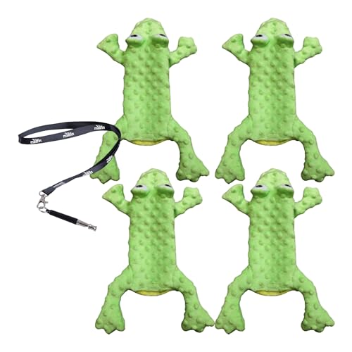 Skinneeez Plüsch Frosch Hundespielzeug Ethische Haustiere, 35,6 cm Bündel mit Haustiertraining SS Ultraschallpfeife, langlebiges ungefülltes Quietschspielzeug für kleine Rassen, ungefüllter Hunde-Tog, von moofin