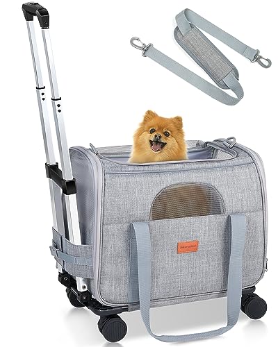 Morpilot Transporttasche für Katze mit Rollen, Faltbarer Katzentransportbox Hundetragetasche Transportbox Hund mit Trolley für kleine Hunde von morpilot