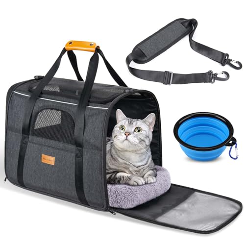 morpilot Transportbox Katze Katzen transportboxen, Faltbare katzentasche transporttasche, hundetragetasche Transporttasche mit Einstellbar Schultergurt katzenbox für Katzen Kleiner Hund Welpe von morpilot