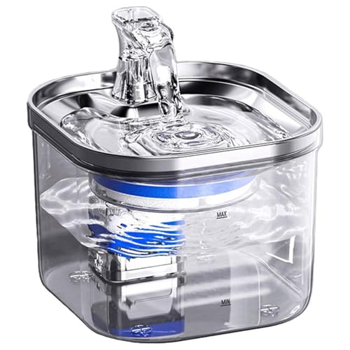 Katzen Wasserbrunnen zum Trinken, 2L/1,899.4 g Transparent Katze Wasserbrunnen, 304 Edelstahl, Geeignet für Katzen Welpen Indoor von mumisuto