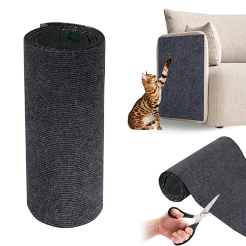 Kratzmatte Katze, 200cmx40cm Selbstklebend Kratzteppich Katze Wand, Kratzpads für Katzen, Climbing Cat Scratcher Mat, DIY Trimmbarer, für den Schutz der Tür Tabelle Schrank, Dunkelgrau von mumisuto