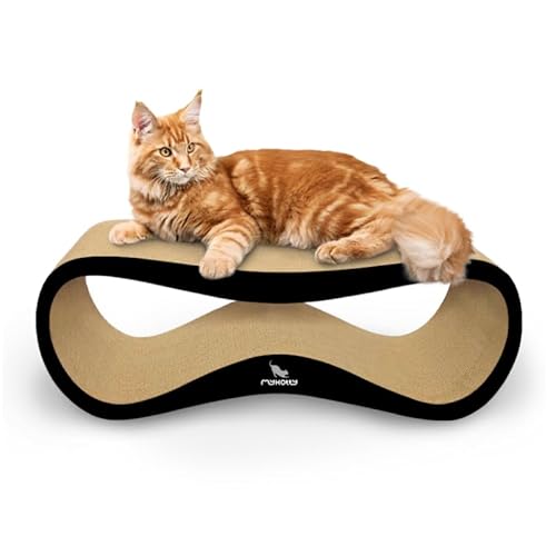 LUI XL mykotty Wellpappe Kratzbrett für alle Katzen zum Spielen, Schlafen, Kratzen – sicher & ungiftig, Katzenkratzliege Solide, Langlebig, Ideal für Grosse Katzen – 85,5x32,5x30 cm – Weiß (Schwarz) von myKotty