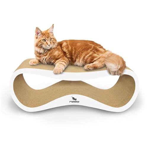 LUI XL mykotty Wellpappe Kratzbrett für alle Katzen zum Spielen, Schlafen, Kratzen – sicher & ungiftig, Katzenkratzliege Solide, Langlebig, Ideal für Grosse Katzen – 85,5x32,5x30 cm – Weiß (Weiß) von myKotty