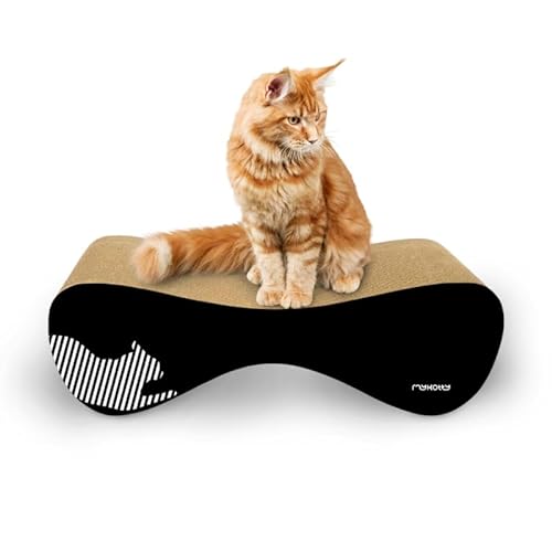 myKotty VIGO XL Wellpappe Kratzbrett für alle Katzen zum Spielen, Schlafen, Kratzen – sicher & ungiftig, Katzenkratzliege Solide, Langlebig, Ideal für Grosse Katzen - 81 cm x 32,5 x 23,7 cm (Schwarz) von myKotty