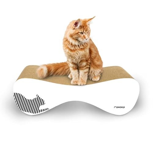 myKotty VIGO XL Wellpappe Kratzbrett für alle Katzen zum Spielen, Schlafen, Kratzen – sicher & ungiftig, Katzenkratzliege Solide, Langlebig, Ideal für Grosse Katzen - 81 cm x 32,5 x 23,7 cm (Weiß) von myKotty