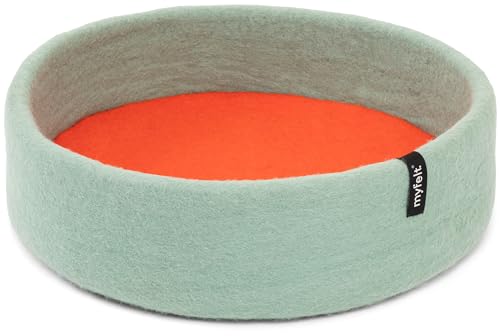 myfelt Fine Schurwolle-Hundekorb, Türkis mit rotorangem Inlay, 40 x 13 cm von myfelt