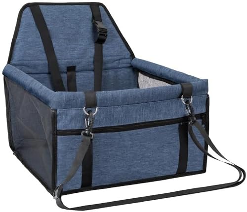 Mymai Autositz für kleine Hunde bis zu 9 kg, wasserdicht und stoßfest, mit verstellbarem Geschirr und stabilem PVC-Stützrohr, abnehmbar und waschbar (Marineblau, 40x32x24cm) von mymai