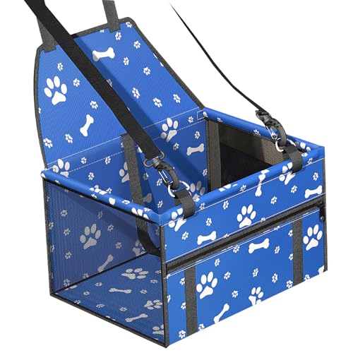 Mymai Faltbarer und wasserdichter Hunde-Autositz, Reisebox für Haustiere, strapazierfähiges Oxford-Gewebe, mit PVC-Stützrohren, für Hunde und Katzen bis 12 kg (Blau, 40x30x25cm) von mymai