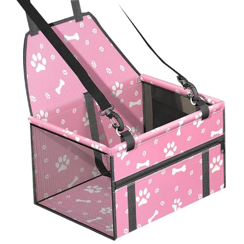 Mymai Faltbarer und wasserdichter Hunde-Autositz, Reisebox für Haustiere, strapazierfähiges Oxford-Gewebe, mit PVC-Stützrohren, für Hunde und Katzen bis 12 kg (Rosa, 40x30x25cm) von mymai