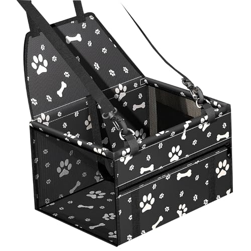 Mymai Faltbarer und wasserdichter Hunde-Autositz, Reisebox für Haustiere, strapazierfähiges Oxford-Gewebe, mit PVC-Stützrohren, für Hunde und Katzen bis 12 kg (Schwarz, 40x30x25cm) von mymai