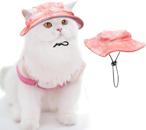 Mymai Haustier-Sonnenhut mit Ohrenlöchern, Verstellbarer Schnur, atmungsaktiv und komfortabel, für kleine und mittelgroße Hunde und Katzen, ideal für Outdoor-Aktivitäten (Pink, L) von mymai