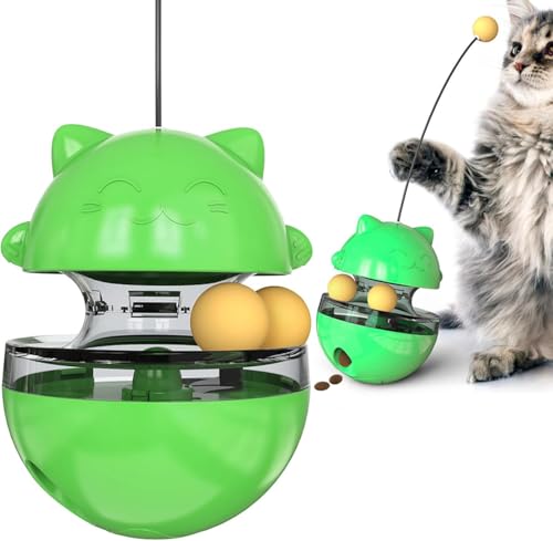 mymai Interaktives Katzen-Leckerli-Spender-Spielzeug – Tumbler-Design Katzenspielzeug mit einstellbaren Fütterungslöchern, Puzzle-Feeder für Katzen, geeignet für alle Katzenarten (Grün) von mymai