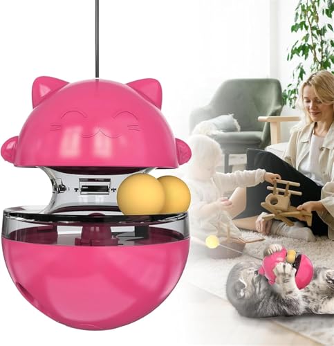 mymai Interaktives Katzen-Leckerli-Spender-Spielzeug – Tumbler-Design Katzenspielzeug mit einstellbaren Fütterungslöchern, Puzzle-Feeder für Katzen, geeignet für alle Katzenarten (Pink) von mymai