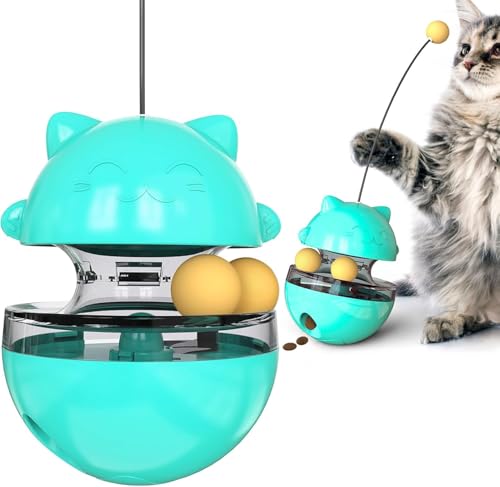 mymai Interaktives Katzen-Leckerli-Spender-Spielzeug – Tumbler-Design Katzenspielzeug mit einstellbaren Fütterungslöchern, Puzzle-Feeder für Katzen, geeignet für alle Katzenarten (Seeblau) von mymai