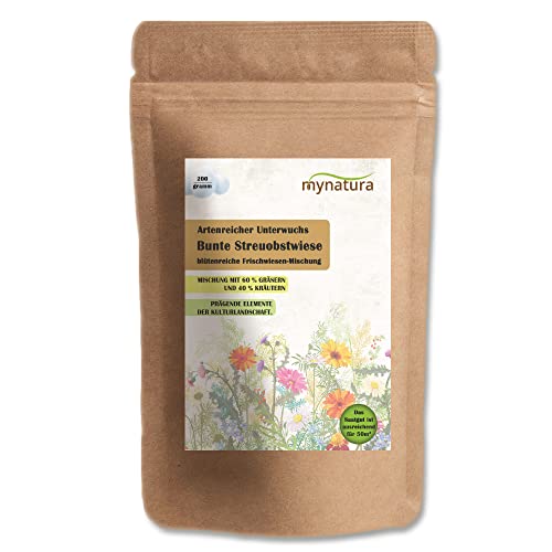 mynatura Bunte Streuobstwiese Streuobst | Wiese | Bunte Mischung | Gräser | Kräuter | Obst (1x200g) von mynatura