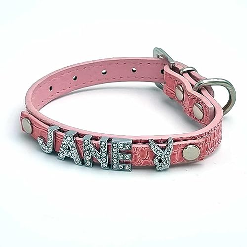 Cooles Kroko Hundehalsband personalisiert mit Glitzersteinen + Symbol Rosa/S 27-33cm von mypfote.com